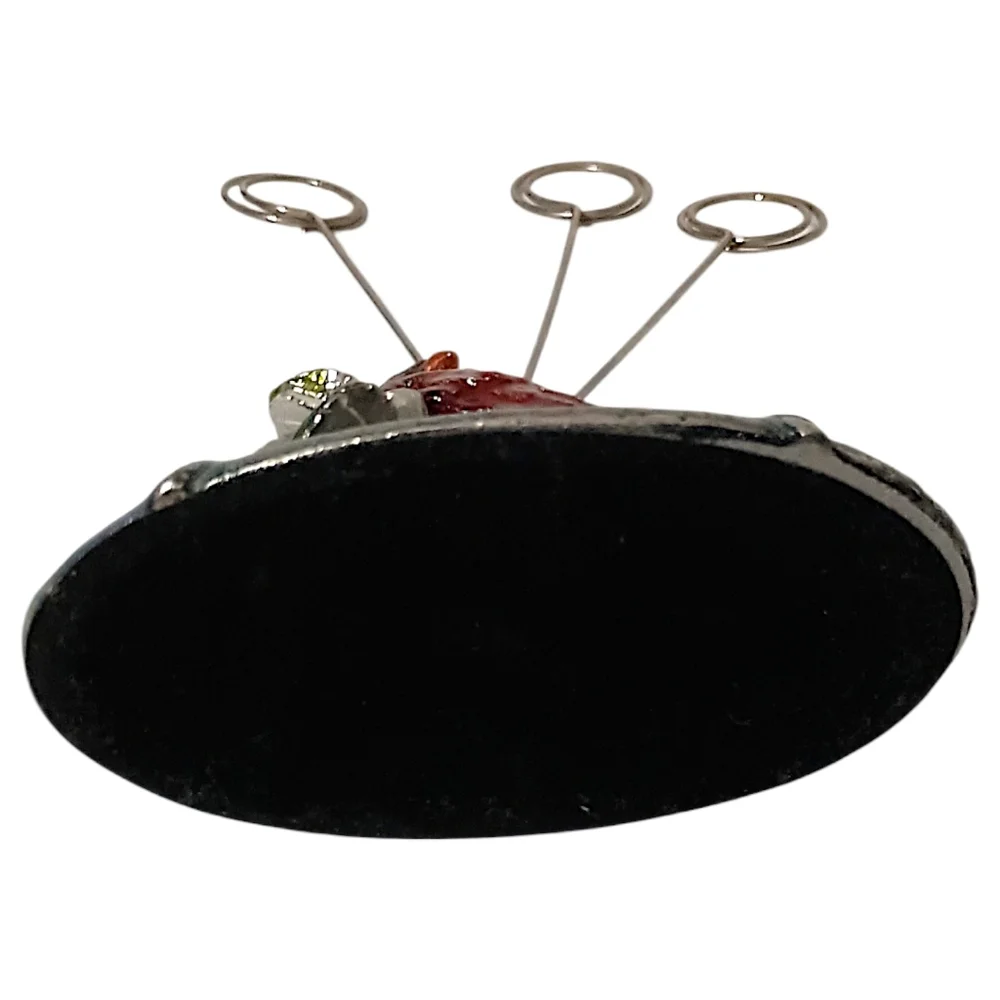 Cardinal Jeweled Enameled Photo Holder Paperweight Wired Metal Card‎ Picture Vtg